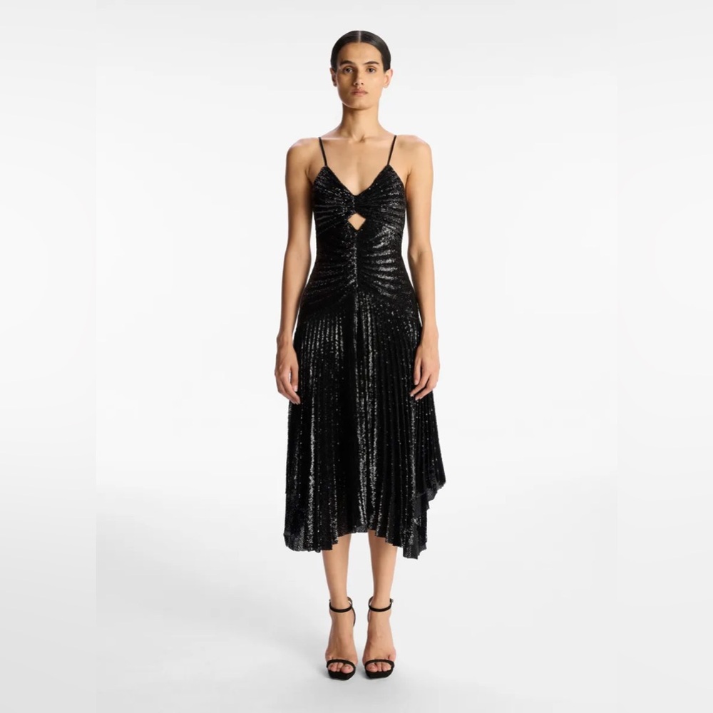 NWT A.L.C. Lou Black Sequined Keyhole Midi Dress Size 6 | Holiday | Party | NYE